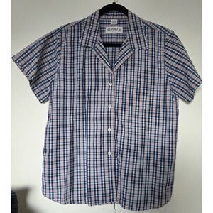 Orvis Womens Red/White/Blue Plaid Button Short Sleeve Shirt Size 14 ~EUC~